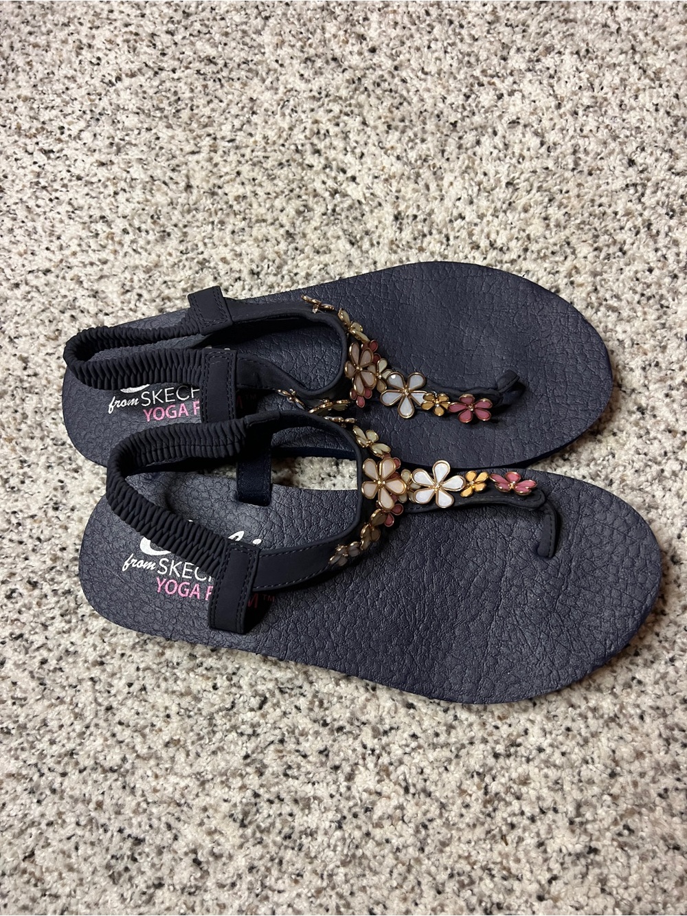 Skechers Navy Floral Jeweled Thong Sandals - Picture 4 of 6